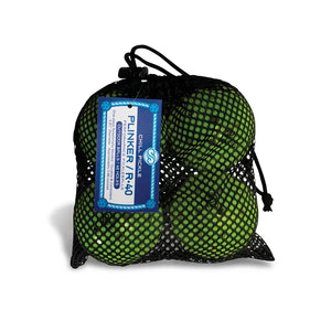 Chill Pickle R40 Outdoor pickleballs stored inside breathable mesh carry sack with product tag attached