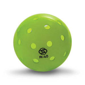 Single neon yellow Chill Pickle R40 outdoor pickleball shown isolated on a white background