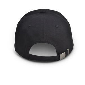 Back view of black Chill Pickle pickleball baseball cap with adjustable strap
