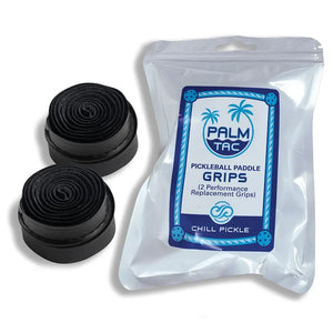 Chill Pickle black pickleball overgrip twin pack displayed with clear resealable retail pouch