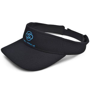 Front view of black Chill Pickle pickleball sun visor with embroidered logo