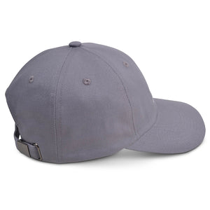 Side view of gray Chill Pickle pickleball baseball cap with curved brim