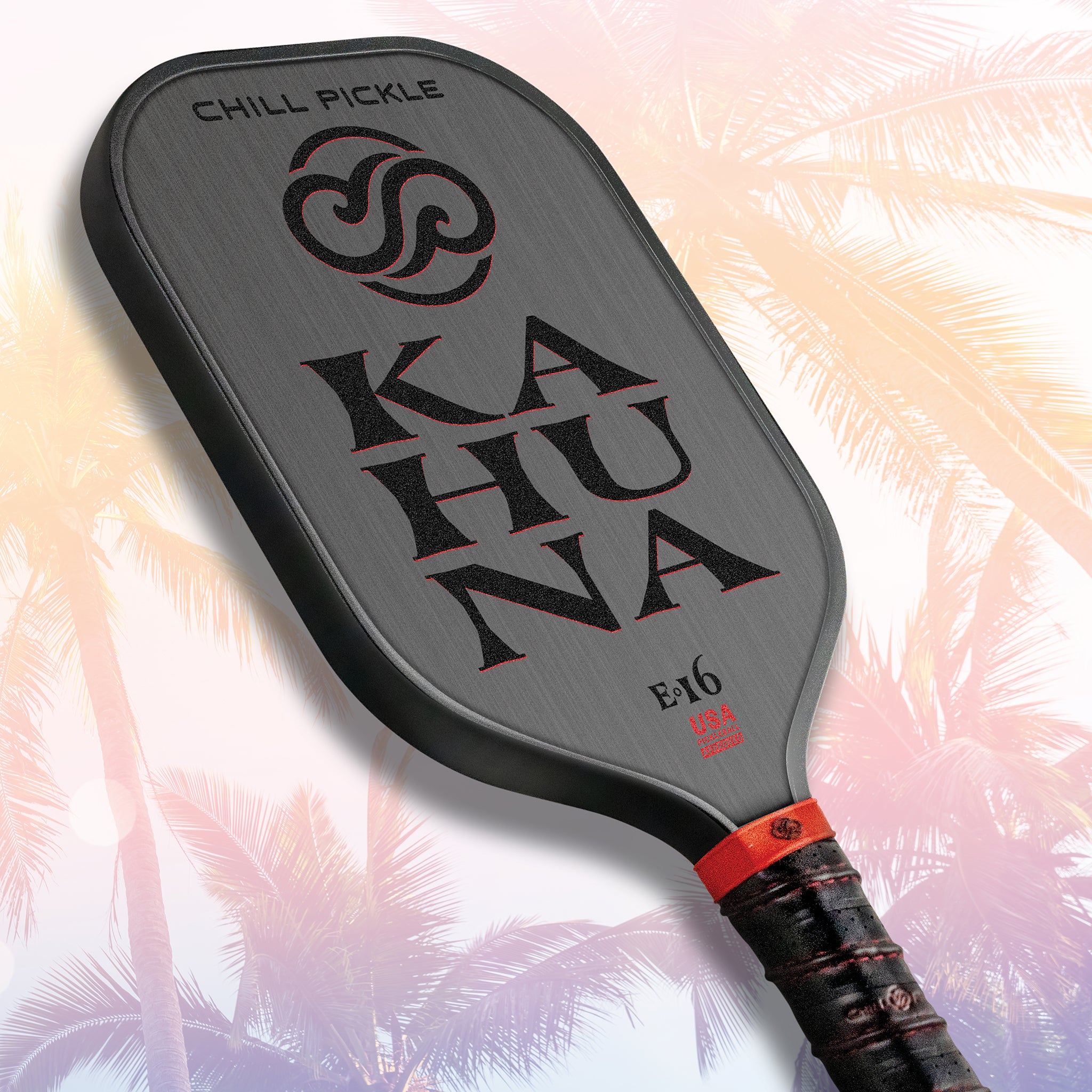 Chill Pickle Kahuna 16mm pickleball paddle three-quarter angled studio view