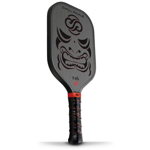 Rear face of Chill Pickle Kahuna 16mm pickleball paddle with black textured surface