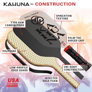 Chill Pickle Kahuna pickleball paddle internal construction graphic showing core layers and carbon surface