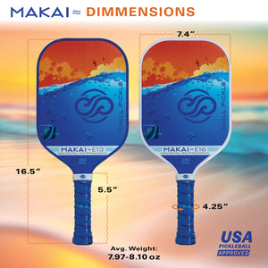 Chill Pickle Makai paddle construction and dimension comparison graphic for 13mm and 16mm models