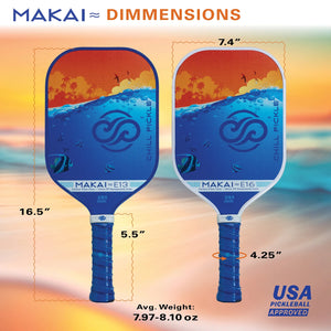 Chill Pickle Makai paddle construction and dimension comparison graphic for 13mm and 16mm models