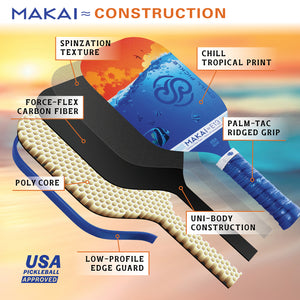Chill Pickle Makai pickleball paddle internal construction graphic showing layered core design