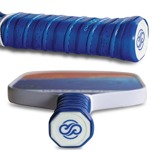 Close-up of Chill Pickle Makai pickleball paddle handle grip and edge profile