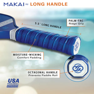 Chill Pickle Makai pickleball paddle long handle grip design with extended reach and comfort
