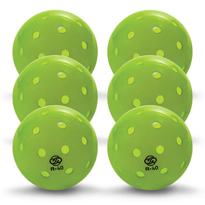 Clustered group of 6 Chill Pickle R40 outdoor pickleballs arranged in tight formation