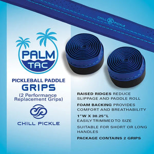 Chill Pickle pickleball paddle grip 2-pack in blue with aqua stitch for all-weather play