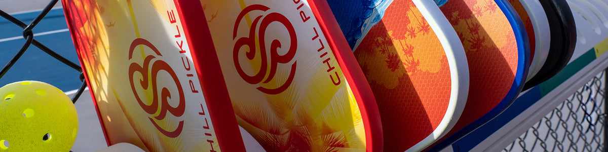 Chill Pickle pickleball paddles displayed in a wide promotional banner layout