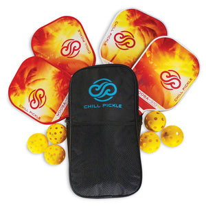 Chill Pickle Woosa beginner pickleball 4-paddle set with paddle bag and yellow balls