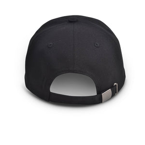 Back view of black Chill Pickle pickleball baseball cap with adjustable strap