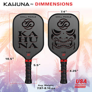 Chill Pickle Kahuna 14mm and 16mm pickleball paddle dimensions and size comparison graphic