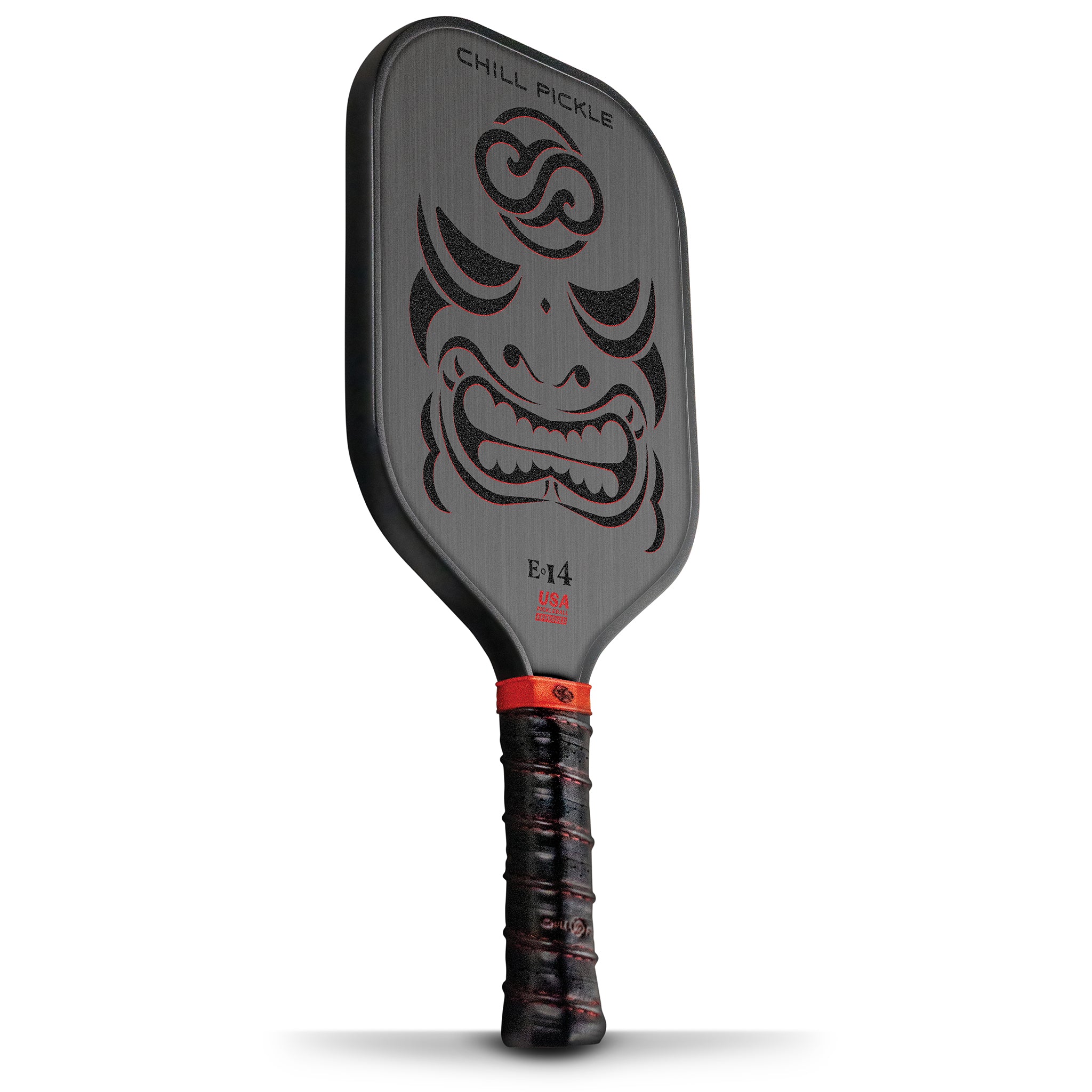 Rear face of Chill Pickle Kahuna 14mm pickleball paddle with black textured surface