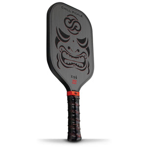 Rear face of Chill Pickle Kahuna 14mm pickleball paddle with black textured surface