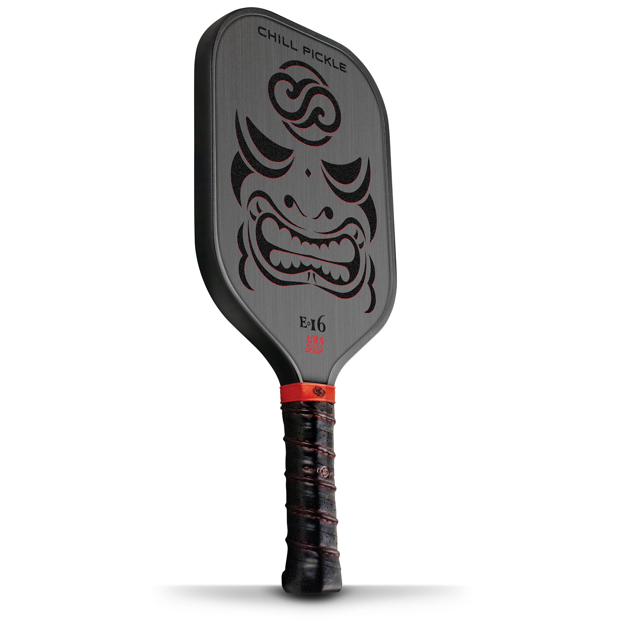 Rear face of Chill Pickle Kahuna 16mm pickleball paddle with black textured surface