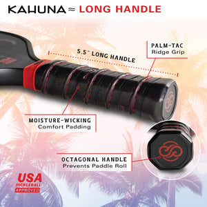 Chill Pickle Kahuna pickleball paddle long handle grip design with extended reach and comfort