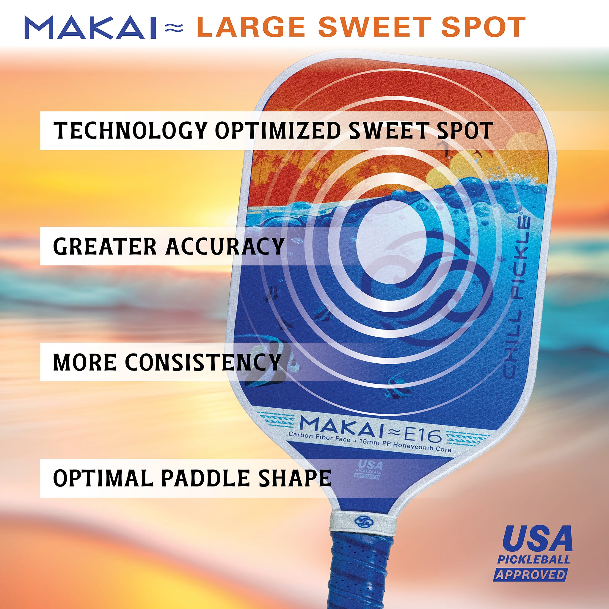 Chill Pickle Makai paddle sweet spot visualization showing control zone and forgiveness area