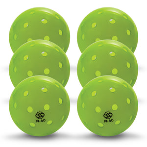 Clustered group of 6 Chill Pickle R40 outdoor pickleballs arranged in tight formation