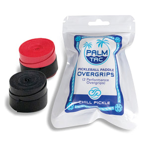 Chill Pickle black and red pickleball overgrip rolls shown with protective storage pouch