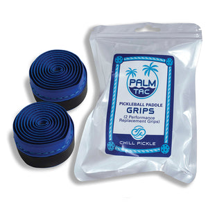 Chill Pickle blue with aqua stitch pickleball overgrip rolls arranged as matching color pair