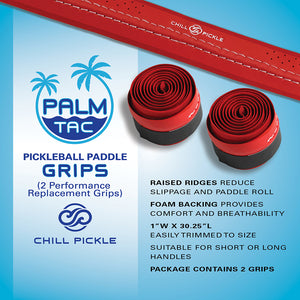 Chill Pickle pickleball paddle grip 2-pack in red with white stitch for high-tack performance