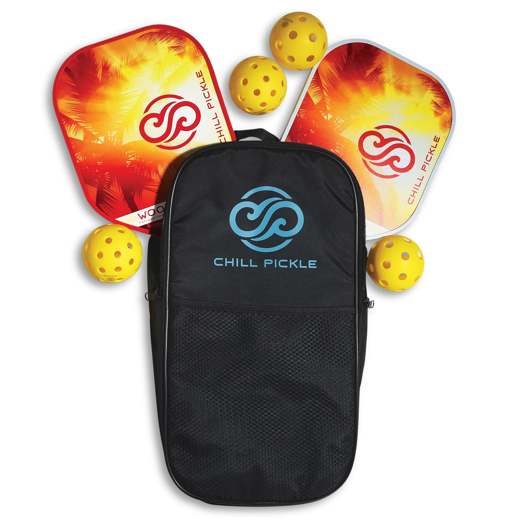 Woosa beginner pickleball starter bundle with two paddles, carry bag, and outdoor balls