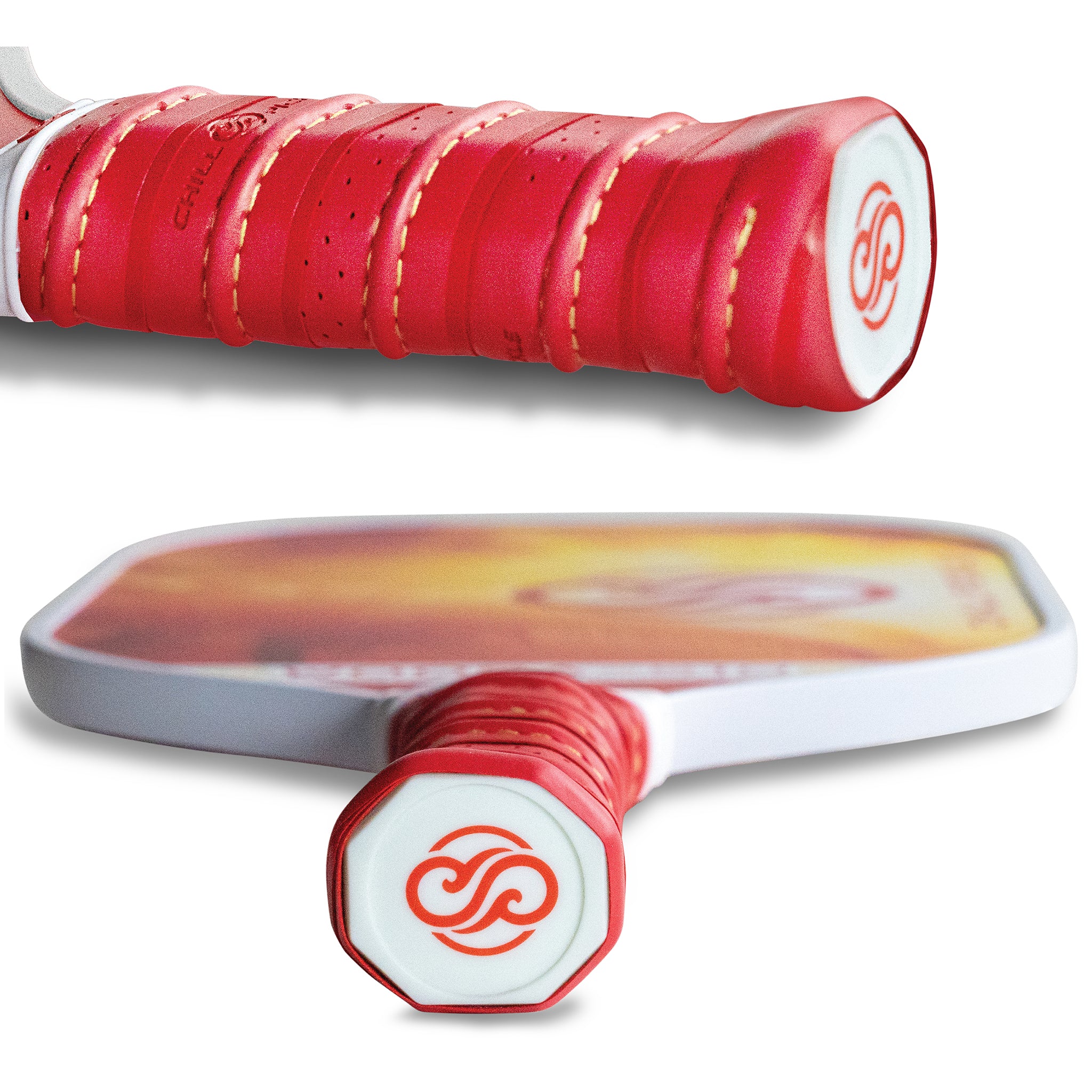 Close-up of Chill Pickle Woosa pickleball paddle handle grip and edge profile