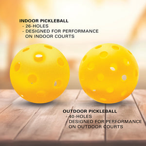 Pair of yellow pickleballs shown on wooden surface for Woosa paddle sets
