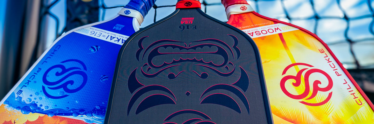 Pickleball paddle lineup banner showing multiple styles arranged side by side